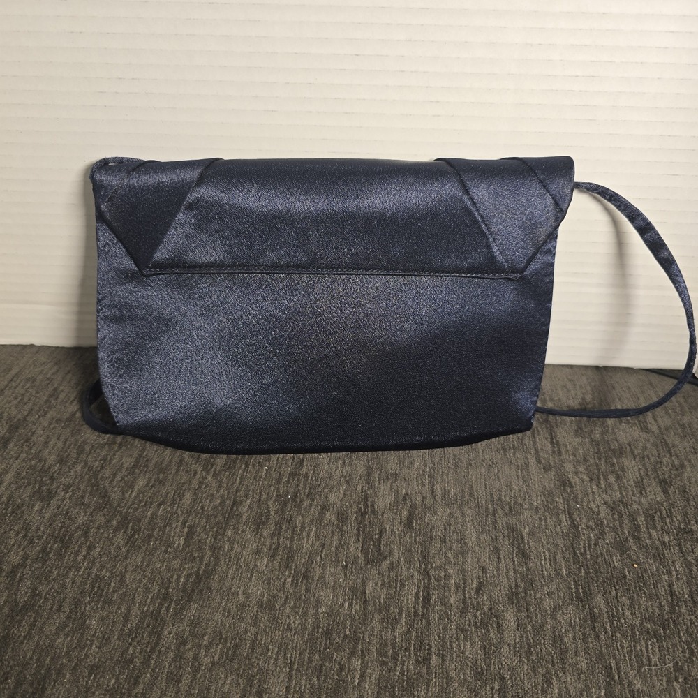 Nina New York Navy Blue Satin Pleated Evening Clutch Crossbody Bag Pink Lining - Picture 2 of 5